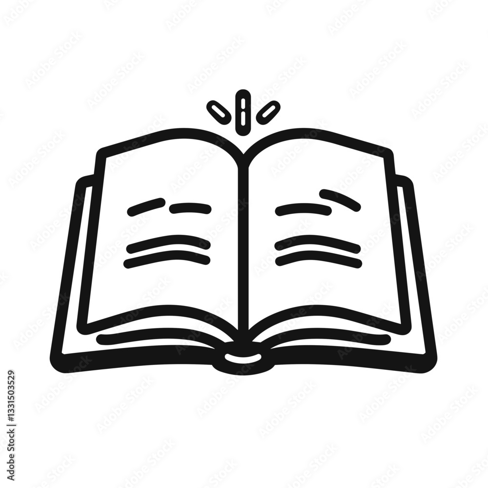 Open book icon in simple black and white line art Stock Vector | Adobe ...