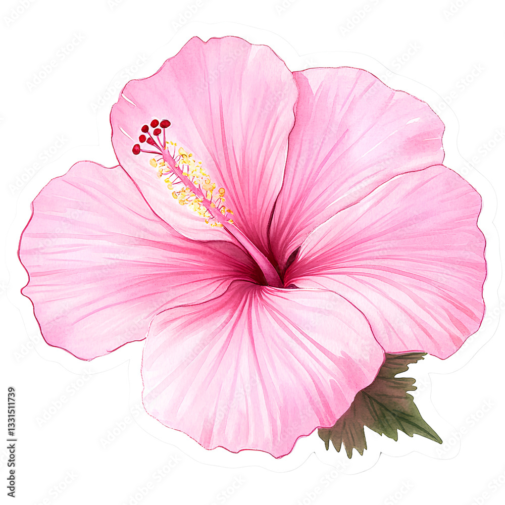 Watercolor painting of a pink hibiscus flower isolated on transparent ...