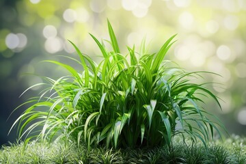 Poster - A single bush of green grass growing in the middle of a open field, ideal for use as a background or to represent nature and the outdoors