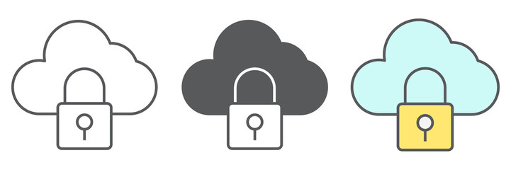Poster - Cloud security icon collection, database and protection, data security vector icon set, vector graphics, editable stroke outline sign, eps 10.