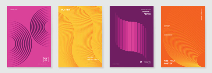 Aufkleber - Abstract line sport poster background vector set. Minimalist cover template with vibrant perspective line wave in motion. Ideal design for social media, cover, banner, flyer, ads.