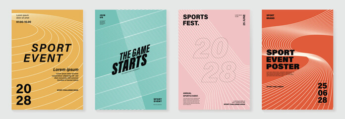Aufkleber - Abstract line sport poster background vector set. Minimalist cover template with vibrant perspective line wave in motion. Ideal design for social media, cover, banner, flyer, ads.