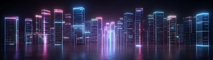 Poster - a neon-drenched cyber dreamworld where the sky is made of endless holographic panels, ai-controlled 