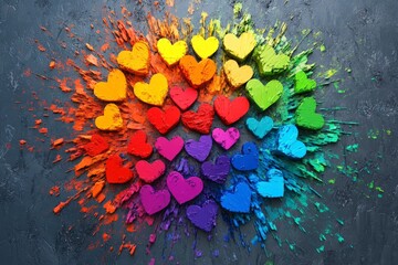 Aufkleber - Colorful hearts creating a vibrant explosion effect on a textured surface