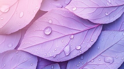 Poster - A stunning macro composition showcases a cluster of colorful leaves, each elegantly coated in shimmering water droplets, creating a mesmerizing interplay of light and color