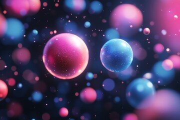 Aufkleber - Colorful spheres floating in a dark background create a mesmerizing cosmic atmosphere at night