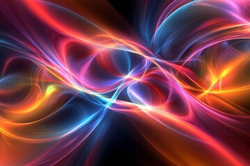 Poster - Colorful abstract light patterns blend and swirl against a dark background, creating an energetic and dynamic visual experience