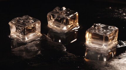 Poster - Frozen ice cubes sit on a surface, often used for decorative purposes or as a prop in photography