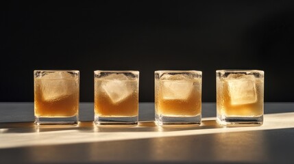 Poster - A row of three glasses filled with ice
