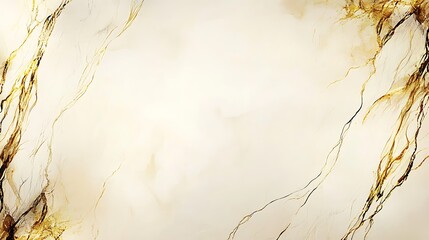 Poster - Elegant marbled background showing golden veins on cream colored texture
