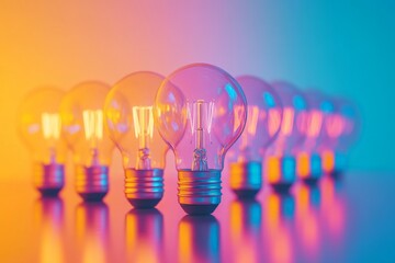 Aufkleber - Colorful light bulbs arranged in a creative display, showcasing vibrant reflections during an artistic lighting setup