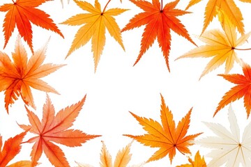 Aufkleber - Vibrant autumn leaves arranged around a white background showcasing the beauty of the fall season
