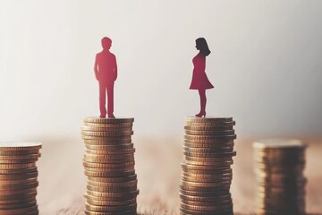 Poster - A pair of people standing on top of a pile of coins, suggesting wealth and prosperity