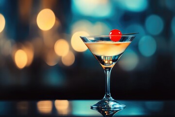 Poster - A classic cocktail garnished with a single cherry, perfect for a sophisticated drink or a retro-themed party