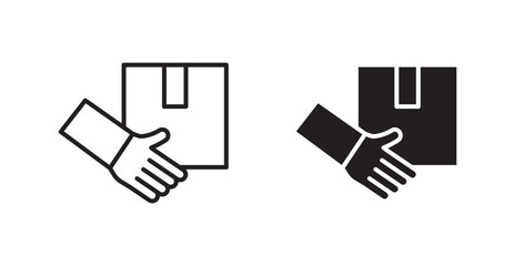 Poster - Hand holding box vector icon set in black color.