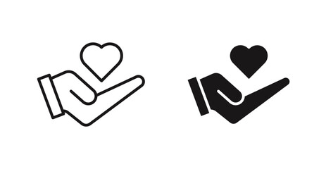 Poster - Hand holding heart vector icon set in black color.