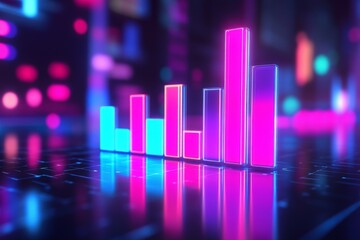 Poster - Colorful bars represent data trends in a digital environment with neon lighting effects during nighttime hours
