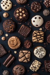 Poster - Assortment of various chocolate types on a table, perfect for product display or editorial use