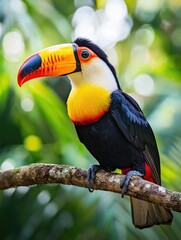 Poster - A brightly colored bird sits atop a branch, showcasing its vibrant plumage