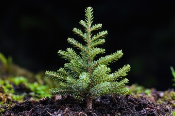 Aufkleber - A small pine tree is seen growing out of a pile of dirt, showing resilience and determination