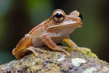 Aufkleber - Brown frog resting on a mossy rock in a lush forest during daylight hours
