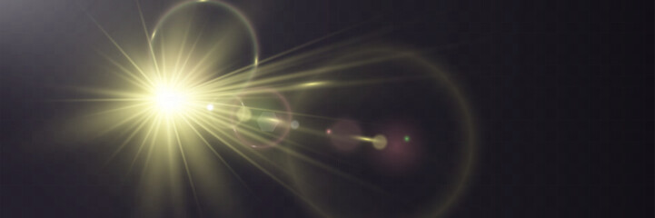 Wall Mural - bright white light explosion with lens flare, rainbow reflections, and sparkles on transparent backg