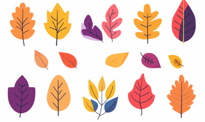 Poster - Colorful Autumn Leaves Collection in Minimalist SVG Vector Style