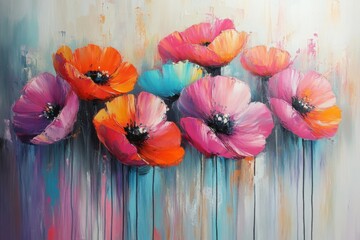 Leinwandbilder - Colorful flower painting with vibrant poppies in an abstract style