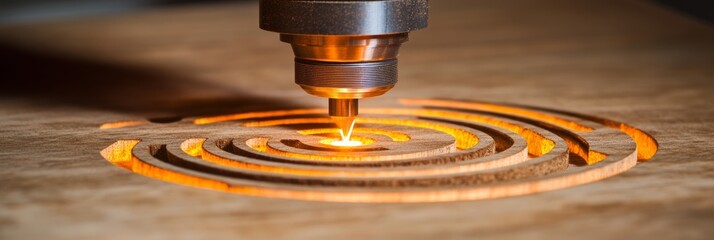 Poster - CNC Router Engraving Intricate Spiral Pattern On Wood Precision Technology In Action
