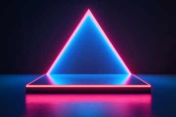 Aufkleber - Futuristic triangular neon display with vibrant blue and pink lighting in a dark environment
