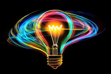 Poster - Colorful light bulb surrounded by vibrant swirling patterns showcasing creativity and innovation in design