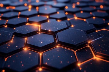 Leinwandbilder - Geometric hexagonal pattern with glowing orange lines on a dark textured surface