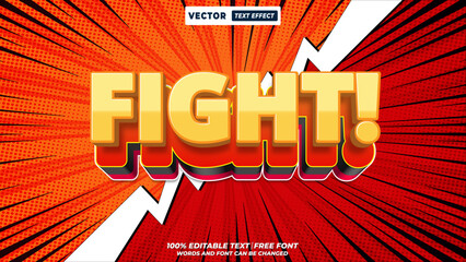 Poster - Fight 3d editable vector text effect. Modern typography style fight font effect with comic background.