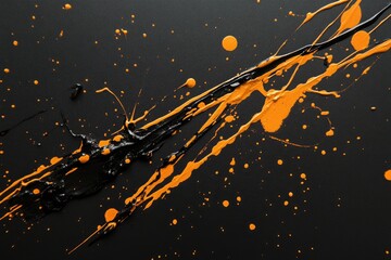 Poster - Abstract art featuring black and orange paint splattered on a black surface