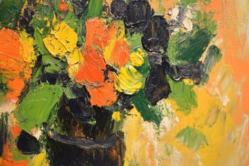 Poster - Colorful floral painting with vibrant brush strokes in a textured style during the daytime
