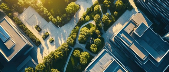 Poster - An aerial view of a city with trees and buildings