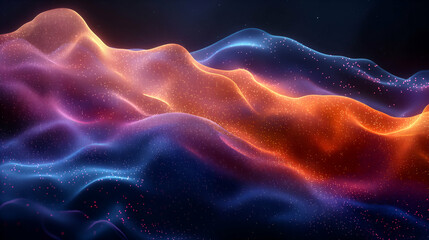 Wall Mural - Orange Blue Digital Waves Futuristic Design with Shiny Particles and Flowing Energy