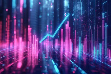Fototapete - Digital graph shows upward trend in data analysis during futuristic financial visualization