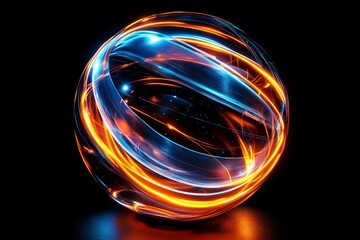Aufkleber - Vibrant luminescent sphere with swirling blue and orange light patterns against a dark background