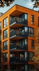 Poster - Featured is a contemporary building designed with bold brickwork and spacious balconies