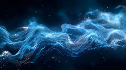 Wall Mural - Blue Particle Wave Flowing Energy, Futuristic Background for Technology Design