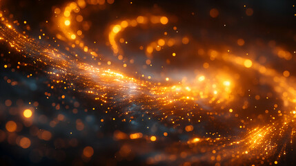 Wall Mural - Golden Particle Swirl Orange Glow, Shiny Waves for Festive Background Design