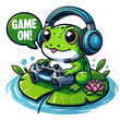 © pro100drawn - 'Logo colorido de sapo gamers em estilo cartoon vetorial, com um sapo brincalhão em fundo transparente e isolado de clipart, em formato vetorial, perfeito para branding de jogos.'