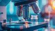 © Tingting - High-Magnification Microscopic Examination of Parasitic Organisms on a Laboratory Slide with Blurred Background Featuring Scientific Equipment