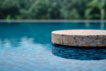 Poster - Tranquil swimming pool reflecting nature in a serene resort setting
