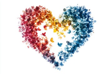 Poster - Colorful butterfly heart arrangement made of vibrant butterflies symbolizing love and nature's beauty