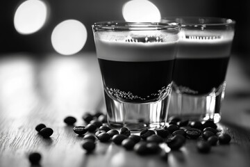 Poster - Two shot glasses filled with coffee beans on a table