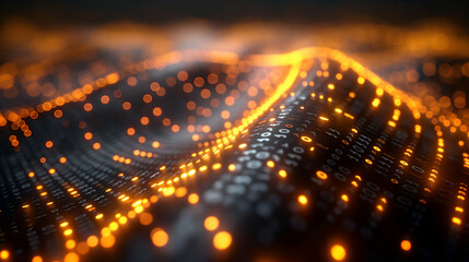 Wall Mural - Orange Digital Wave Glowing Binary Code, Futuristic Cyber Design for Digital Art