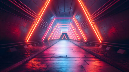 Wall Mural - Neon Tunnel Red Blue Lights, Futuristic Pathway for Sci-Fi Digital Art