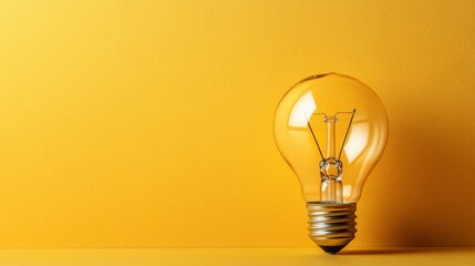 Poster - Single Incandescent Light Bulb on Vibrant Yellow Background, Innovation and Idea Concept